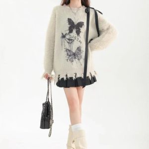 Fuzzy Butterfly Distressed Sweater: Trendy Outfit Ideas for Every Occasion