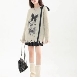 Fuzzy Butterfly Distressed Sweater: Trendy Outfit Ideas for Every Occasion