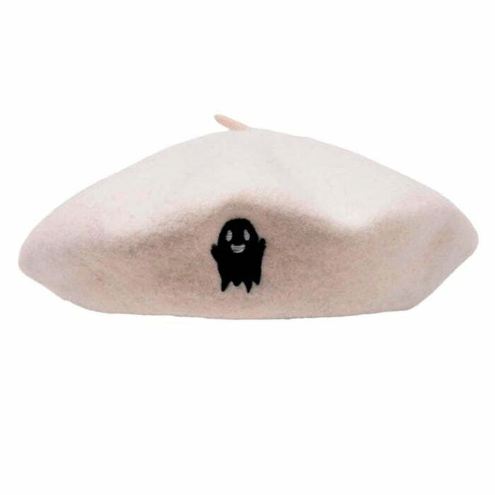 Ghost Embroidered Beret: Perfect for Concert Outfits & Casual Looks