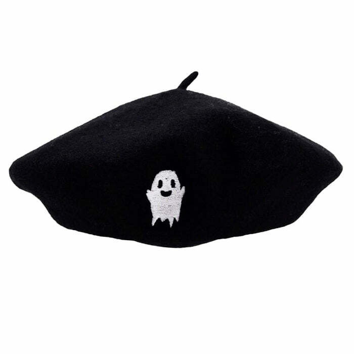 Ghost Embroidered Beret: Perfect for Concert Outfits & Casual Looks