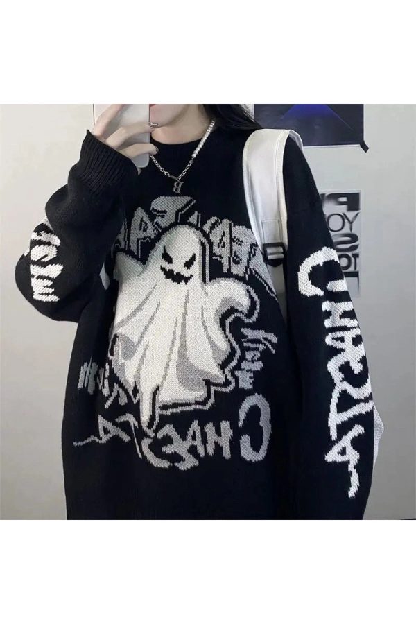 Ghostly Graffiti Knit Sweater: Trendy Outfit Ideas for Every Occasion