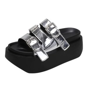 Glossy Buckle Platform Sandals: Perfect for Spring Outfits & Concerts