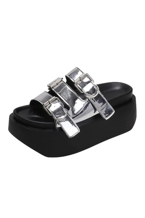 Glossy Buckle Platform Sandals: Perfect for Spring Outfits & Concerts