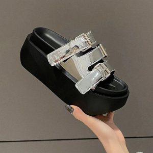 Glossy Buckle Platform Sandals: Perfect for Spring Outfits & Concerts