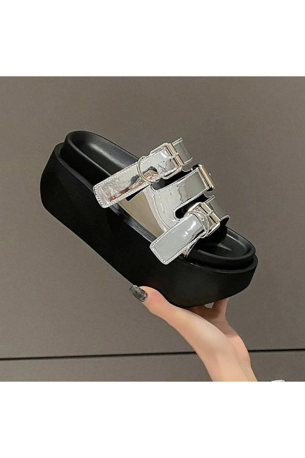 Glossy Buckle Platform Sandals: Perfect for Spring Outfits & Concerts