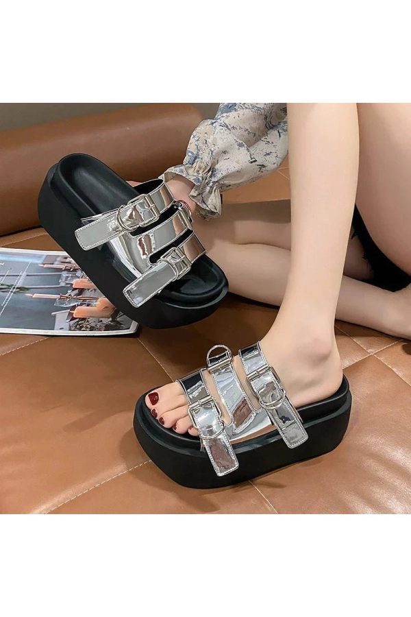 Glossy Buckle Platform Sandals: Perfect for Spring Outfits & Concerts