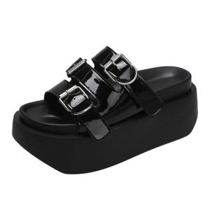 Glossy Buckle Platform Sandals: Perfect for Spring Outfits & Concerts