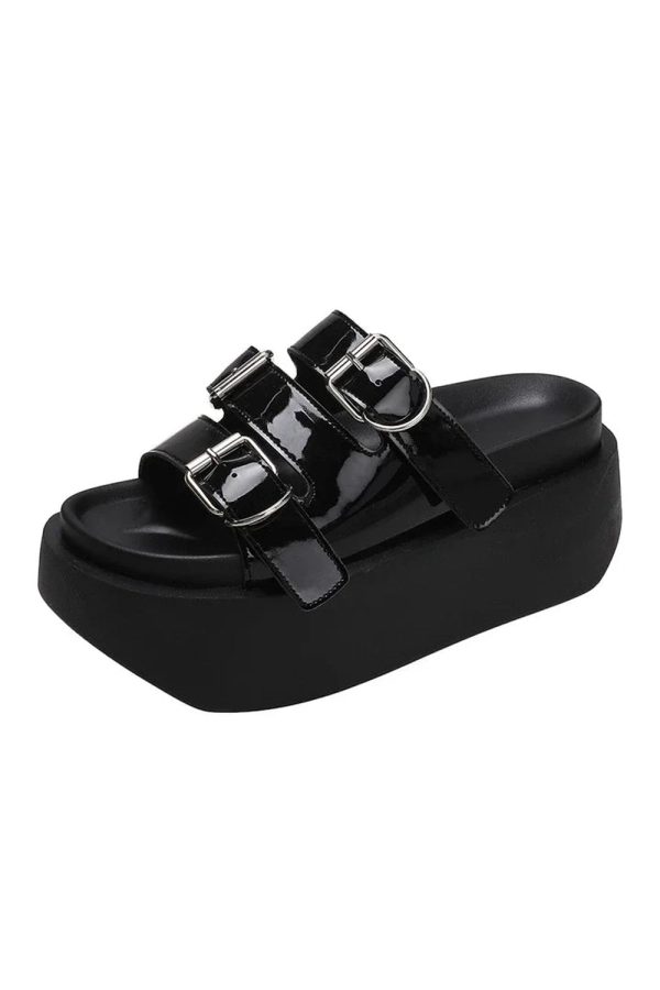 Glossy Buckle Platform Sandals: Perfect for Spring Outfits & Concerts