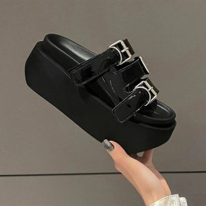 Glossy Buckle Platform Sandals: Perfect for Spring Outfits & Concerts