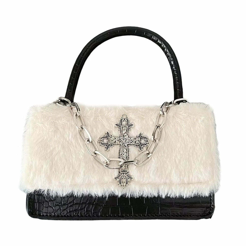 Gothic Aesthetic Fuzzy Bag: Perfect for Concert Outfits & Casual Looks