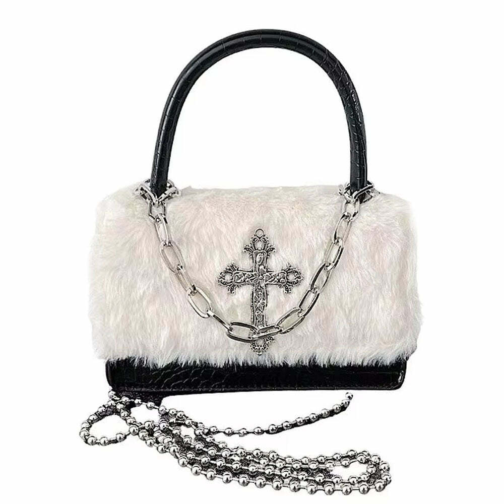 Gothic Aesthetic Fuzzy Bag: Perfect for Concert Outfits & Casual Looks