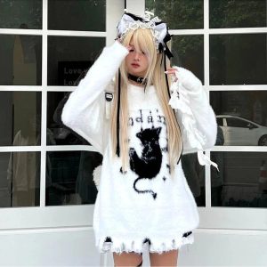 Gothic Angel Fuzzy Sweater - Cute 2000s Outfits & Y2K Fashion Inspiration