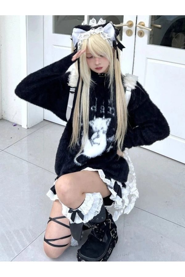 Gothic Angel Fuzzy Sweater - Cute 2000s Outfits & Y2K Fashion Inspiration