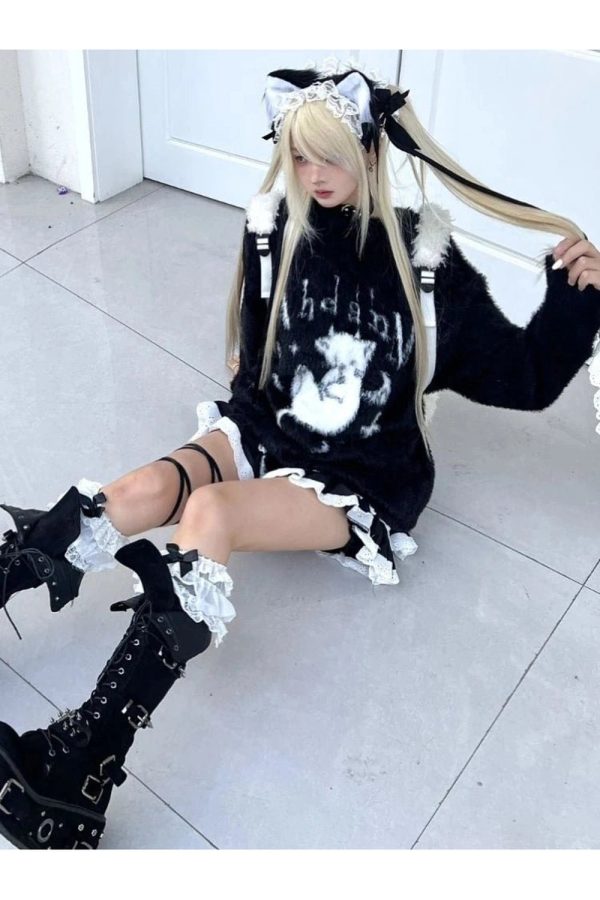 Gothic Angel Fuzzy Sweater - Cute 2000s Outfits & Y2K Fashion Inspiration