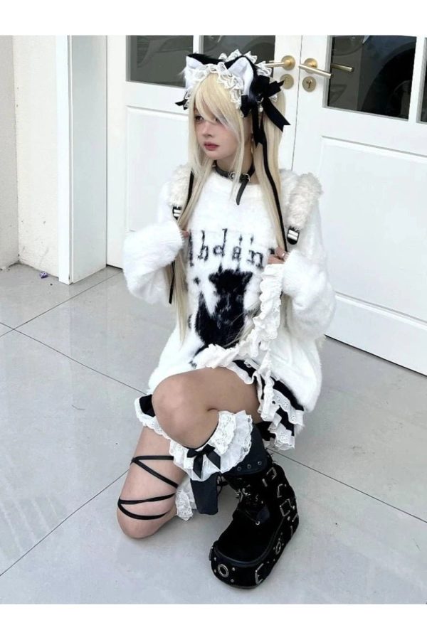 Gothic Angel Fuzzy Sweater - Cute 2000s Outfits & Y2K Fashion Inspiration