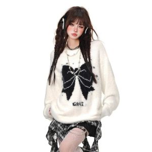 Gothic Bow Fluffy Sweater: Trendy Outfit Ideas for Concerts & Casual Outfits