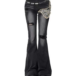 Gothic Butterfly Distressed Flare Jeans: Trendy Outfit Ideas & Fashion Fits