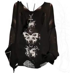 Gothic Butterfly Distressed Sweater: Trendy Outfit Ideas for Every Occasion