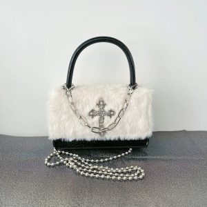 Gothic Cross Faux Fur Shoulder Bag: Perfect for Concerts & Casual Outfits