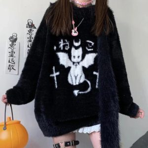 Gothic Demon Oversized Sweater: Trendy Outfit Ideas for Every Occasion