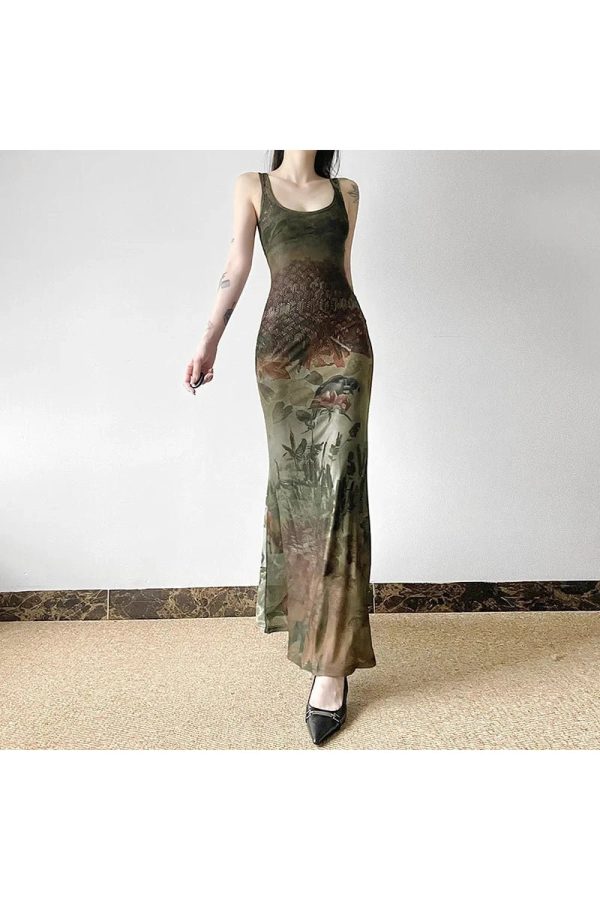 Gothic Forest Print Maxi Dress: Perfect for Concerts, Dates & Spring Outfits