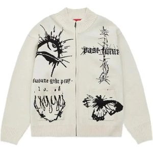 Gothic Graphic Zip-Up Cardigan: Perfect for Concerts & Casual Outfits