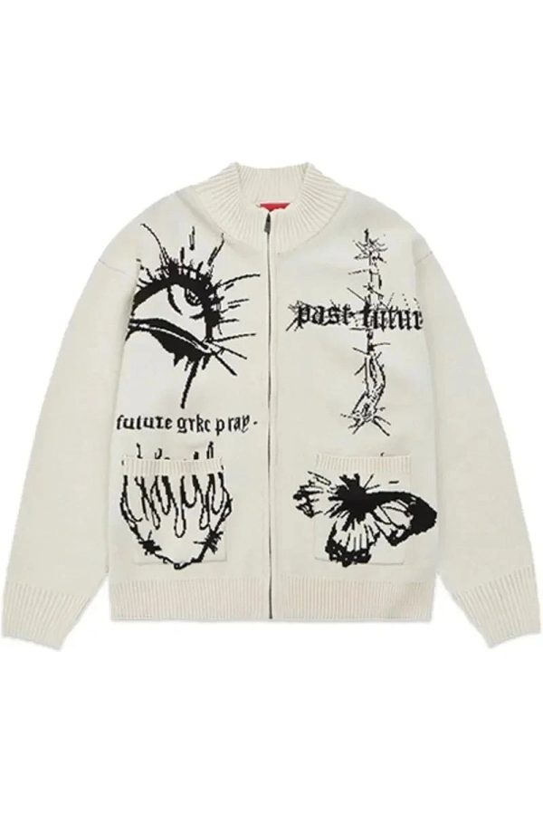 Gothic Graphic Zip-Up Cardigan: Perfect for Concerts & Casual Outfits