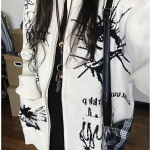 Gothic Graphic Zip-Up Cardigan: Perfect for Concerts & Casual Outfits