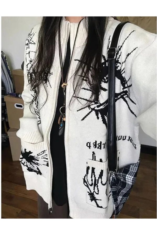 Gothic Graphic Zip-Up Cardigan: Perfect for Concerts & Casual Outfits