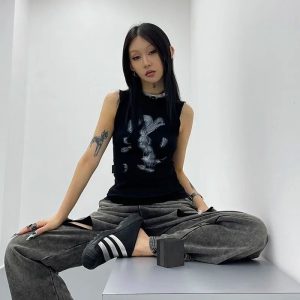 Gothic Ink Muscle Top: Edgy Outfit Ideas for Concerts & Casual Outfits