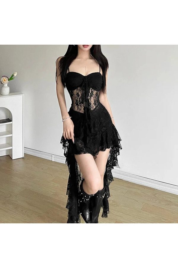 Gothic Lace High-Low Corset Dress: Perfect for Concerts & Date Nights