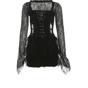 Gothic Lace Tiered Mini Dress: Perfect for Concerts, Date Nights