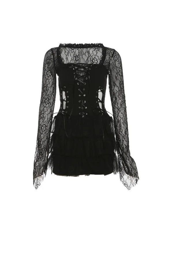 Gothic Lace Tiered Mini Dress: Perfect for Concerts, Date Nights