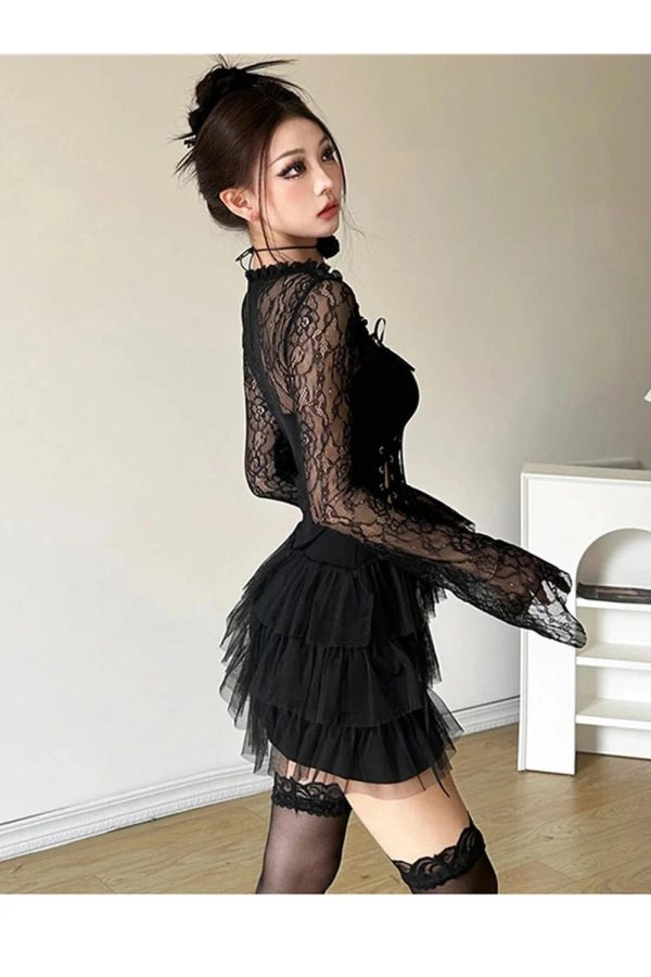 Gothic Lace Tiered Mini Dress: Perfect for Concerts, Date Nights