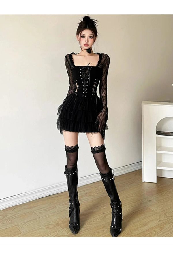 Gothic Lace Tiered Mini Dress: Perfect for Concerts, Date Nights