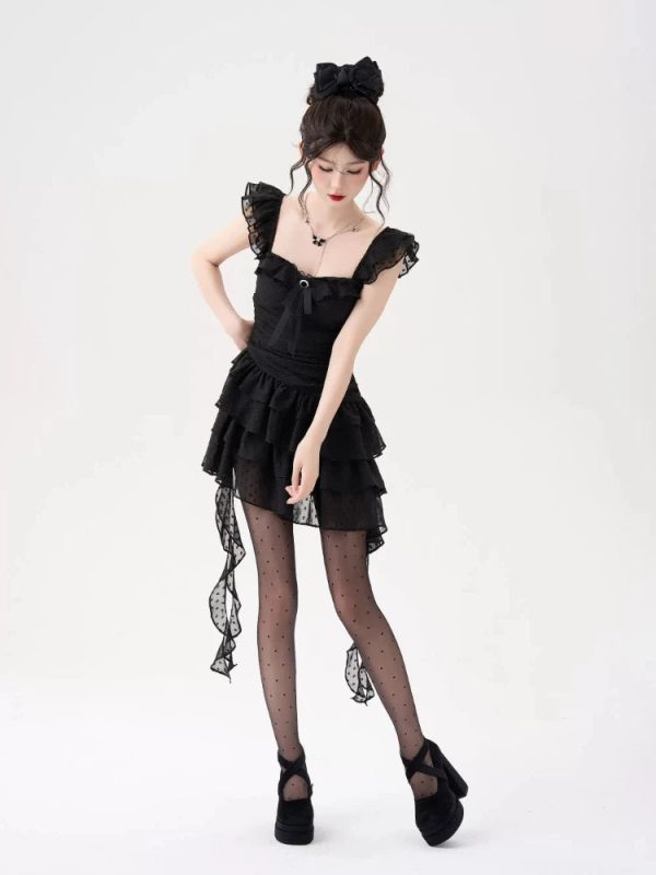 Gothic Lace Tiered Mini Dress: Perfect for Concerts, Dates & Spring Outfits