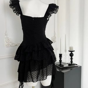 Gothic Lace Tiered Mini Dress: Perfect for Concerts, Dates & Spring Outfits