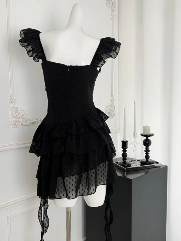 Gothic Lace Tiered Mini Dress: Perfect for Concerts, Dates & Spring Outfits