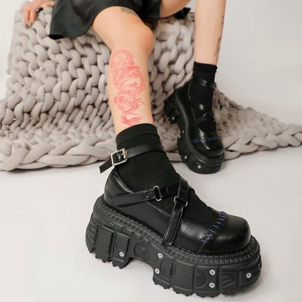 Gothic Stitched Punk Shoes: Perfect for Concert Outfits & Grunge Fashion