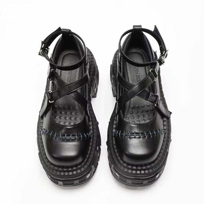 Gothic Stitched Punk Shoes: Perfect for Concert Outfits & Grunge Fashion