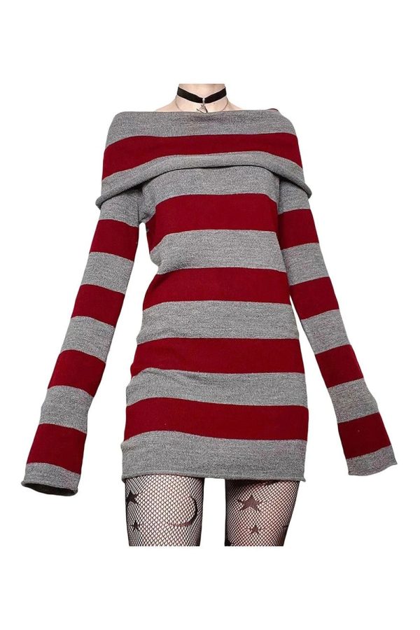 Gothic Striped Off-Shoulder Dress: Perfect for Concerts & Date Nights