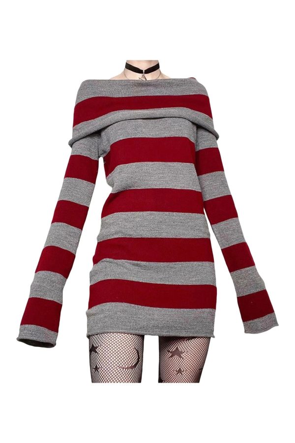 Gothic Striped Off-Shoulder Dress: Perfect for Concerts & Date Nights