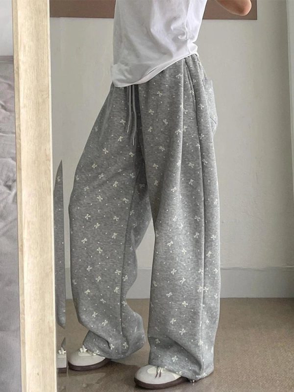 Gray Bow Cozy Lounge Pants | Cute 2000s Outfits & Y2K Fashion Inspiration