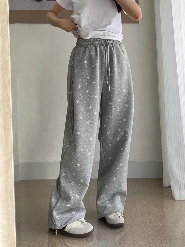 Gray Bow Cozy Lounge Pants | Cute 2000s Outfits & Y2K Fashion Inspiration