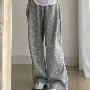 Gray Bow Cozy Lounge Pants | Cute 2000s Outfits & Y2K Fashion Inspiration