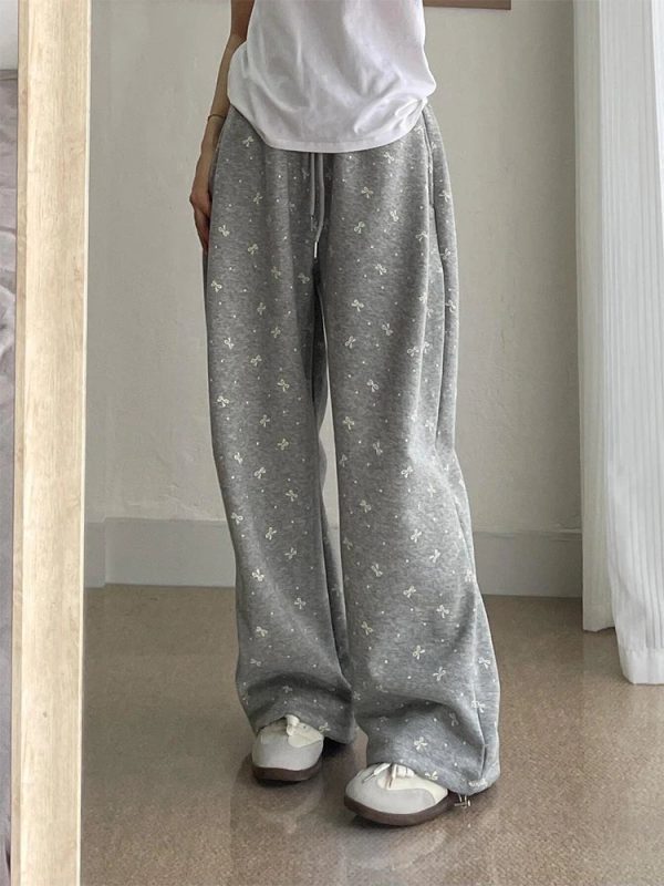 Gray Bow Cozy Lounge Pants | Cute 2000s Outfits & Y2K Fashion Inspiration