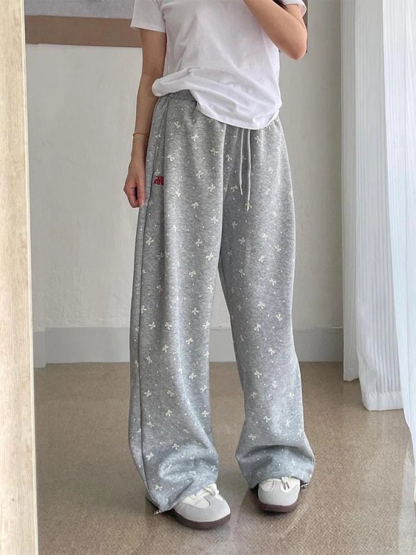 Gray Bow Cozy Lounge Pants | Cute 2000s Outfits & Y2K Fashion Inspiration