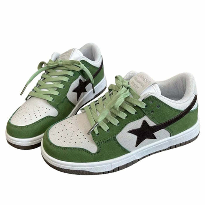 Green & Black Aesthetic Star Sneakers for Trendy Outfit Ideas