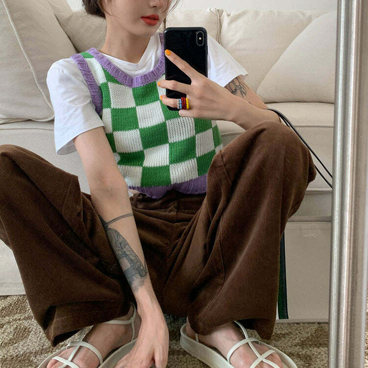 Green & Lavender Checkered Vest: Trendy Outfit Ideas for Every Occasion