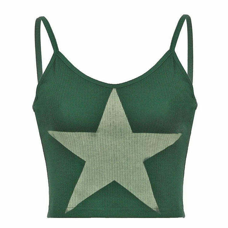 Green Star Ribbed Tank Top: Perfect for Spring Outfits & Casual Looks